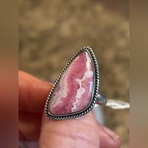 NWT Genuine Rhodochrosite Sterling Silver Statement Ring • Large Pink Gem • 8.5